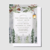 冬素朴松植物灯結婚灯 ベラム紙招待状 (オフセット)