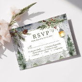 冬素朴松植物灯結婚灯 出欠カード