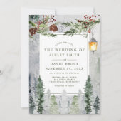 冬素朴松植物灯結婚灯 招待状 (正面)