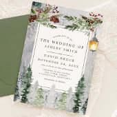 冬素朴松植物灯結婚灯 招待状