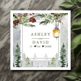 冬素朴松灯籠植物学結婚院 スタンダードカクテルナプキン