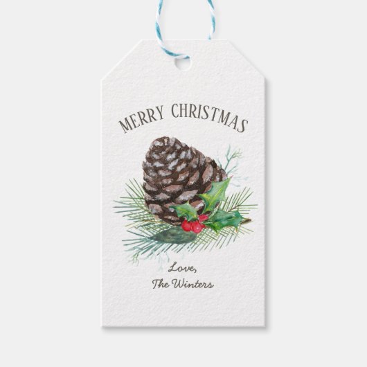 冬素朴林パインコーンホリークラフトホリデイ ギフトタグ (正面)