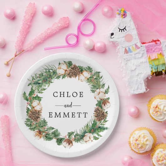 冬素朴植物性リースカスタムウェディング ペーパープレート (パーティー)