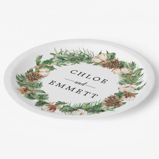 冬素朴植物性リースカスタムウェディング ペーパープレート (アングル)