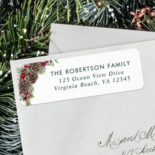 冬素朴植物松コーン差出人住所 ラベル