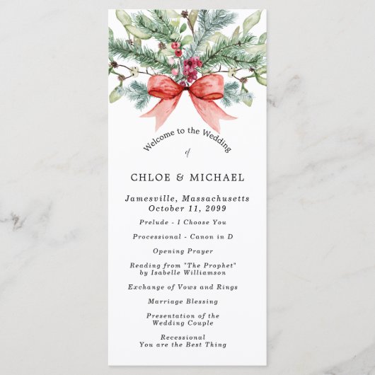 冬素朴植物赤い弓DIY結婚の プログラム (正面)