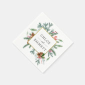 冬素朴植物青緑のレッドボウ結婚ズ スタンダードカクテルナプキン (角)