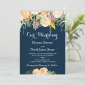 冬素朴海軍ブルーピーチフローラ結婚 招待状 (スタンド正面)