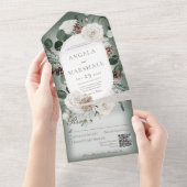 冬素朴白フローラ緑QRコード オールインワン招待状 (貼ってはがせる)