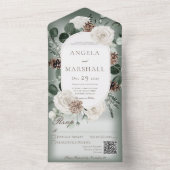 冬素朴白フローラ緑QRコード オールインワン招待状 (内側)