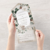 冬素朴白フローラ金ゴールドなしディナー オールインワン招待状 (貼ってはがせる)