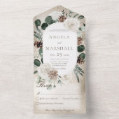 冬素朴白フローラ金ゴールドなしディナー オールインワン招待状 (内側)