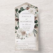 冬素朴白フローラ金ゴールドディナー オールインワン招待状 (内側)