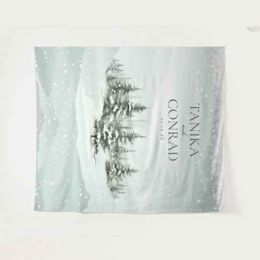 冬素朴結婚式アーチフォレストグリーンID1049 タペストリー (正面(横))