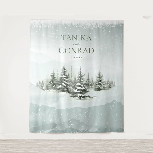 冬素朴結婚式アーチフォレストグリーンID1049 タペストリー (正面)