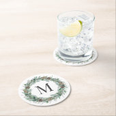 冬素朴緑化モノグラムイニシャルリース ラウンドペーパーコースター (インサイチュ)