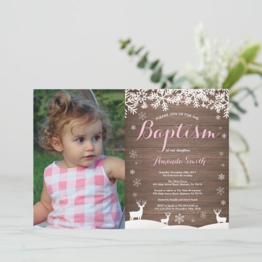 冬素朴鹿バプティスガールフォト招待状 招待状 (スタンド正面)
