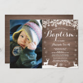 冬素朴鹿バプテスマ写真招待状 招待状 (正面/裏面)