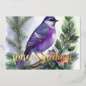 冬絵を描鳥の紫 箔シーズンカード (正面)