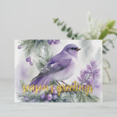 冬絵を描鳥の紫 箔シーズンカード (立ち正面)