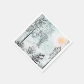 冬絵画の，クリスマス，冬，水色 スタンダードカクテルナプキン (角)