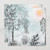 冬絵画の，クリスマス，冬，水色 招待状 (正面/裏面)