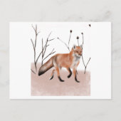 冬絵画狐歩く ポストカード (正面)