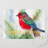 冬絵画鳥の赤い緑 箔シーズンカード (正面)