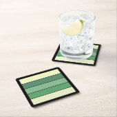 冬緑の黄色いストライプ紙オン水彩 スクエアペーパーコースター (インサイチュ)