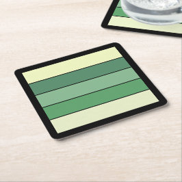 冬緑の黄色いストライプ紙オン水彩 スクエアペーパーコースター