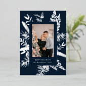 冬緑葉写真エレガントホリデーカード 箔招待状 (立ち正面)