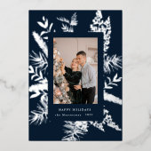 冬緑葉写真エレガントホリデーカード 箔招待状 (正面)