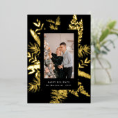 冬緑葉写真エレガントホリデーカード 箔招待状 (立ち正面)