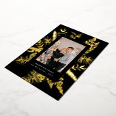 冬緑葉写真エレガントホリデーカード 箔招待状 (回転した状態)