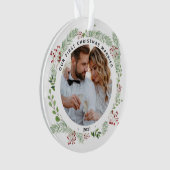 冬緑2枚写真たった今結婚しましたオーナメント オーナメント (正面)