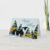 冬縁ど雪のクリスマスツリーにコリー カード (正面)