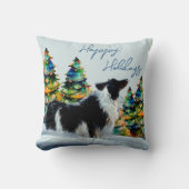 冬縁ど雪のクリスマスツリーにコリー クッション (正面)