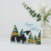 冬縁ど雪のクリスマスツリーにコリー シーズンポストカード (スタンド正面)