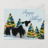 冬縁ど雪のクリスマスツリーにコリー シーズンポストカード (正面)