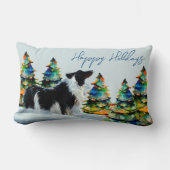 冬縁ど雪のクリスマスツリーにコリー ランバークッション (正面)