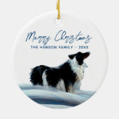 冬縁ど雪のクリスマス・ホリデーにコリー セラミックオーナメント (裏面)