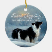 冬縁ど雪のクリスマス・ホリデーにコリー セラミックオーナメント (正面)