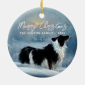 冬縁ど雪のクリスマス・ホリデーにコリー セラミックオーナメント (裏面)