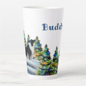 冬縁ど雪の森のクリスマスツリーにコリー カフェラテマグ (正面)