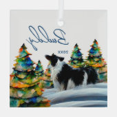 冬縁ど雪の森のクリスマスツリーにコリー ガラスオーナメント (裏面)