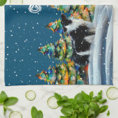 冬縁ど雪の森のクリスマスツリーにコリー キッチンタオル (折り畳み)