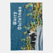 冬縁ど雪の森のクリスマスツリーにコリー キッチンタオル (縦)