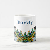 冬縁ど雪の森のクリスマスツリーにコリー コーヒーマグカップ (中央)