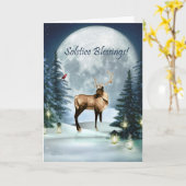 冬至のシカの雄鹿の休日カード カード (黄色い花)