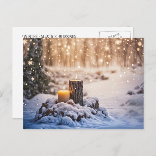 冬至のユールキャンドル - 雪の中 シーズンポストカード (正面/裏面)